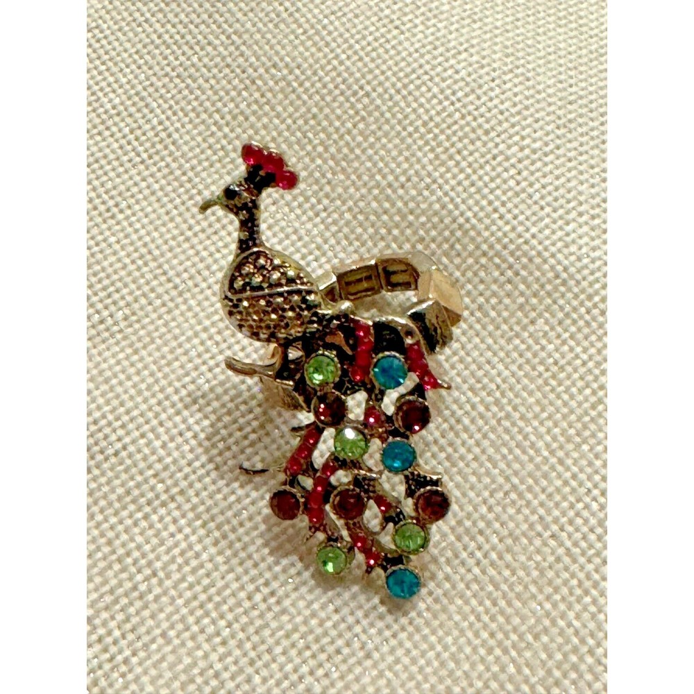 Peacock Rhinestone Ring Elastic Band Multi-Colored